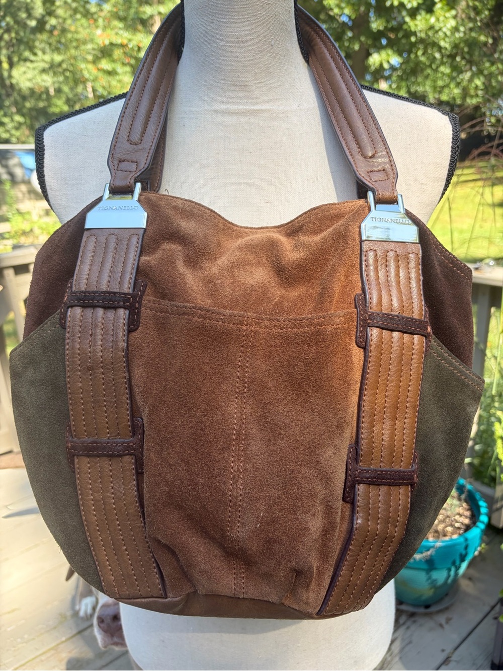 Vintage Tignanello Suede & Leather Two-Tone Brown Shoulder Bag